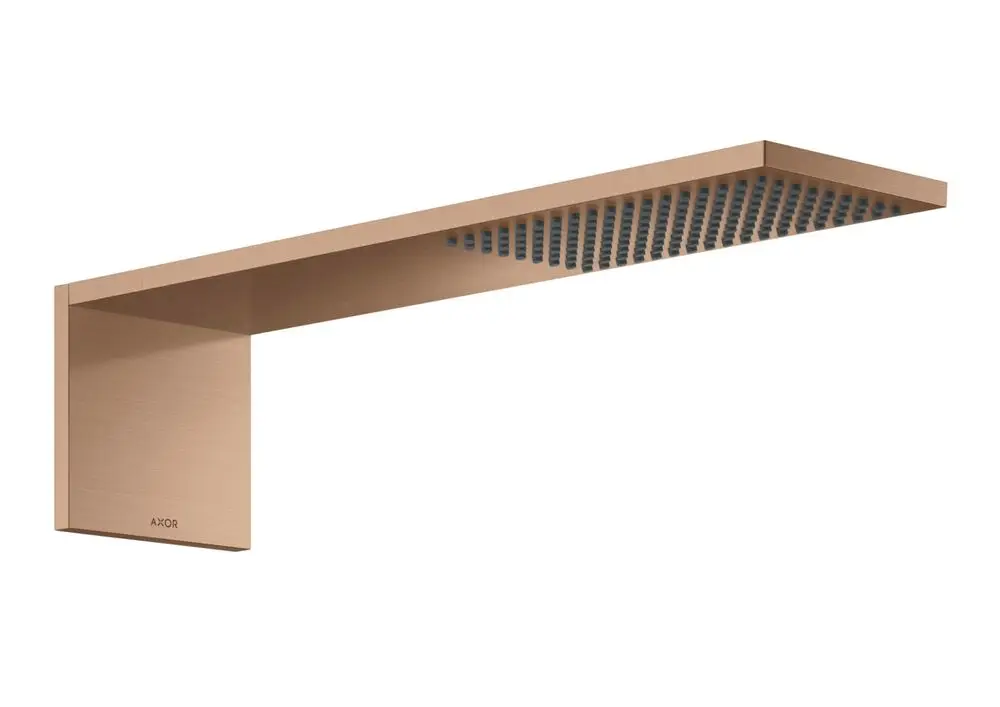 Kopfbrausemodul mit flacher Designoberfläche und mehreren Wasserstrahldüsen, in einer gebürsteten Rotgold-Oberfläche, von der Marke AXOR.